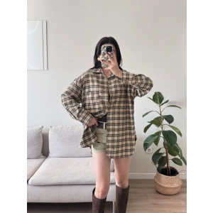 Ekose Tek Cepli Gömlek - CAMEL