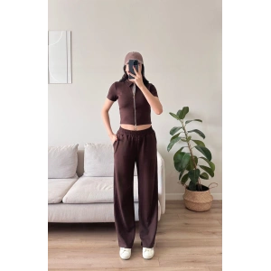 Fermuarlı Polo Modal Takım - KAHVE