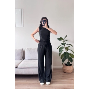 Gofre Yan Büzgü İkili Takım - SİYAH