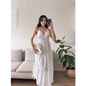 Sırt Çapraz Askılı Elbise - BEYAZ