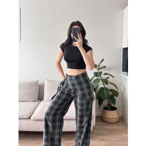 Bel Fular Ekose Pantolon - LACİVERT