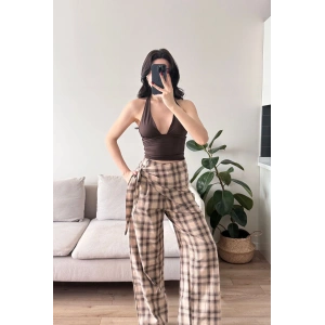 Bel Fular Ekose Pantolon - KAHVE