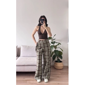 Bel Fular Ekose Pantolon - YEŞİL
