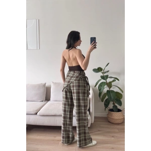Bel Fular Ekose Pantolon - YEŞİL