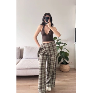 Bel Fular Ekose Pantolon - YEŞİL