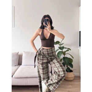 Bel Fular Ekose Pantolon - YEŞİL