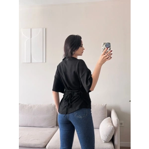 Sırt Bağcıklı Oversize Tshirt - SİYAH