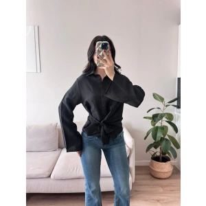 Kuşaklı Modal Gömlek - SİYAH