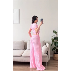 Yan Büzgü Pantolon Takım - PEMBE