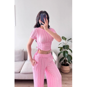 Yan Büzgü Pantolon Takım - PEMBE