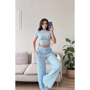 Yan Büzgü Pantolon Takım - BEBE MAVİSİ