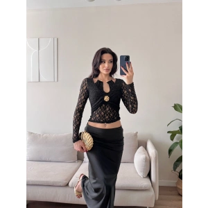 Boyun Aksesuar Dantel Bluz - SİYAH