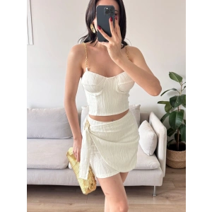 Zincir Crop Etekli Takım - BEYAZ