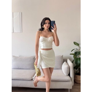 Zincir Crop Etekli Takım - BEYAZ