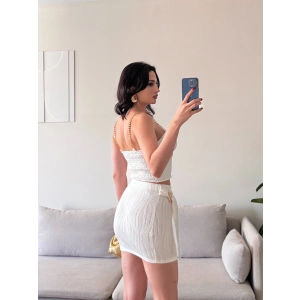 Zincir Crop Etekli Takım - BEYAZ