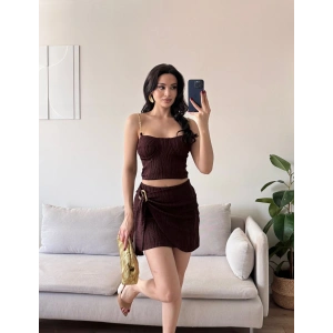 Zincir Crop Etekli Takım - KAHVE