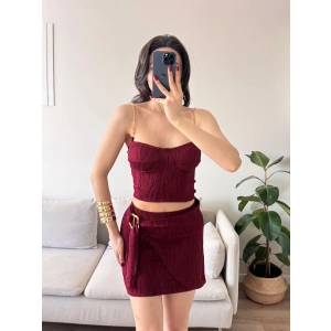Zincir Crop Etekli Takım - BORDO