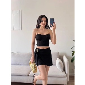 Zincir Crop Etekli Takım - SİYAH