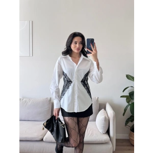 Sırt Bağlamalı Dantel Detay Gömlek - BEYAZ