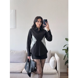 Sırt Bağlamalı Dantel Detay Gömlek - SİYAH