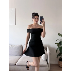 Madonna Yaka Fırfırlı Elbise - SİYAH