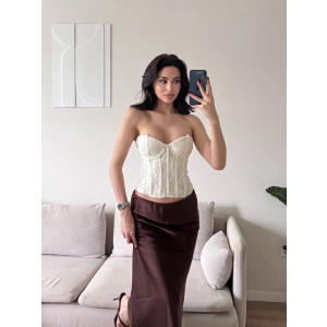 Dantel İşlemeli Bel Korse Büstiyer - BEYAZ