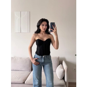 Dantel İşlemeli Bel Korse Büstiyer - SİYAH