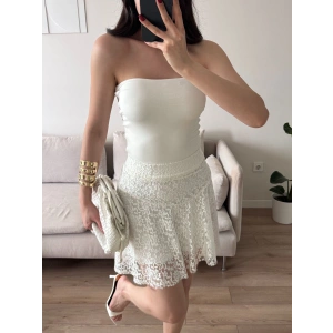 Dantel Volanlı Mini Etek - BEYAZ