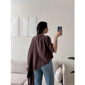 Oversize Asimetrik Yazlık Panço Bluz - KAHVE