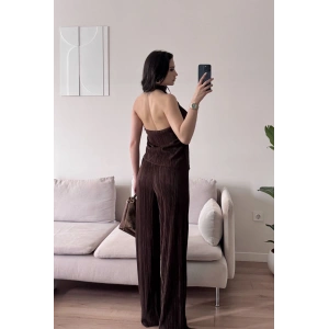 Sırt Dekolte Fitilli Takım - KAHVE