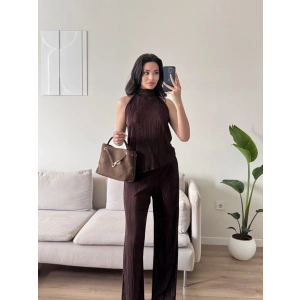 Sırt Dekolte Fitilli Takım - KAHVE