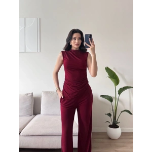 Asimetrik Bluz & Pantolon Takım - BORDO