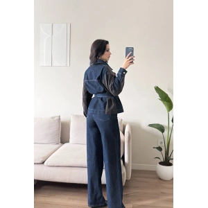 Çift Renk Denim Kuşaklı İkili Takım