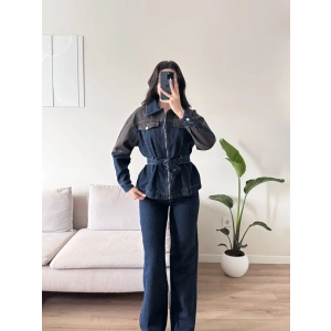 Çift Renk Denim Kuşaklı İkili Takım