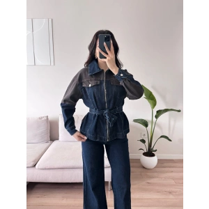Çift Renk Denim Kuşaklı İkili Takım
