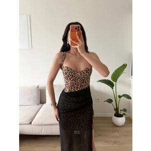 Bel Korse Eteği Tül Elbise - LEOPAR