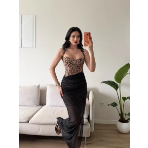 Bel Korse Eteği Tül Elbise - LEOPAR