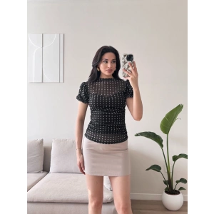 Puantiyeli Karpuz Kol Bluz - SİYAH