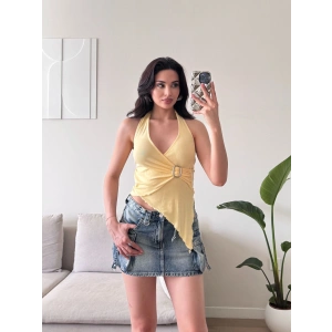 Kruvaze Tokalı Crop - SARI