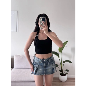 Boyun Kemerli Crop - SİYAH