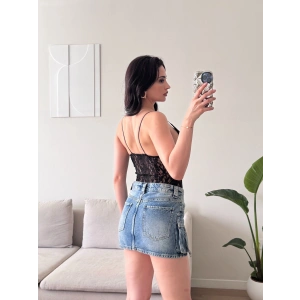 Askılı Dantel Bodysuit - SİYAH