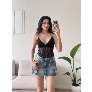 Askılı Dantel Bodysuit - SİYAH