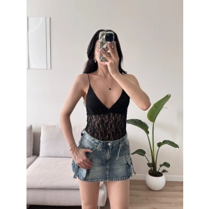 Askılı Dantel Bodysuit - SİYAH
