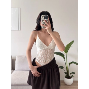 Askılı Dantel Bodysuit - BEYAZ