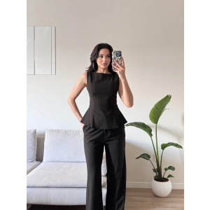 Sıfır Kol Belden Oturtmalı Takım - KAHVE