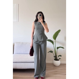 Sıfır Kol Belden Oturtmalı Takım - GRİ