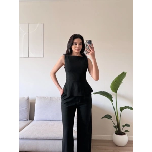 Sıfır Kol Belden Oturtmalı Takım - SİYAH