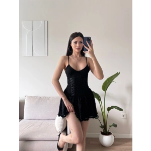 Bel Korse Güpürlü Elbise - SİYAH