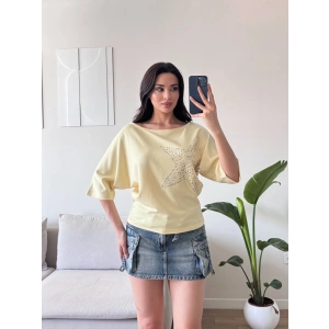 Yıldız Detay Kayık Yaka Bluz - SARI
