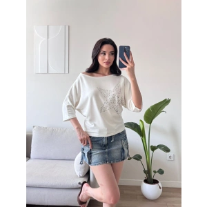 Yıldız Detay Kayık Yaka Bluz - BEYAZ